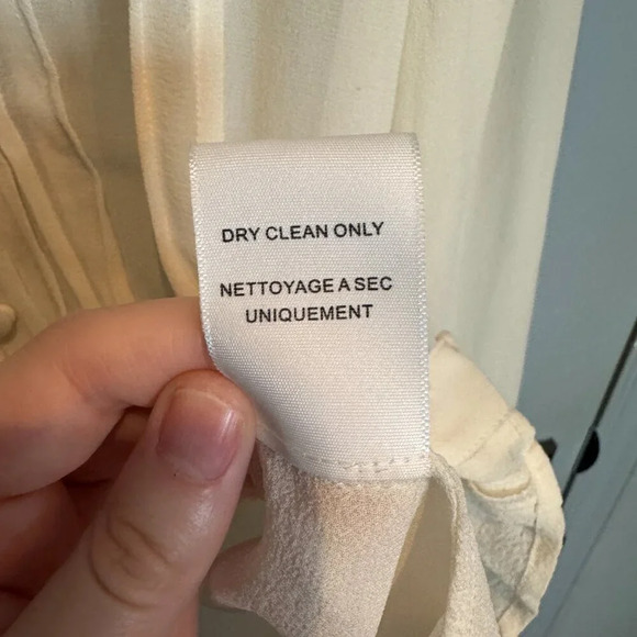 Joie 100% Silk Blouse Sz Medium Cream Chiffon Pintuck Pleated Sheer Gauze Crepe - Picture 15 of 15